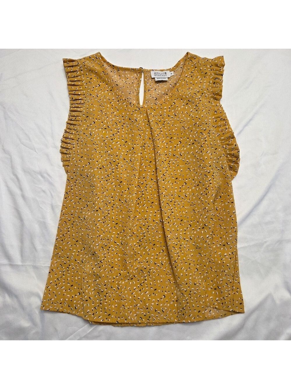 Molly Bracken Yellow Ruffle Flutter Sleeve Blouse Medium